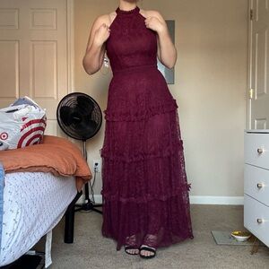 Altar'd State Deep Red Lace Maxi Dress